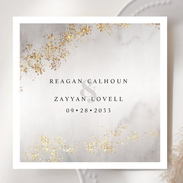 Serviette En Papier Moderne Luxe Gold Flecks Gris Aquarelle Mariage (Créateur téléchargé)