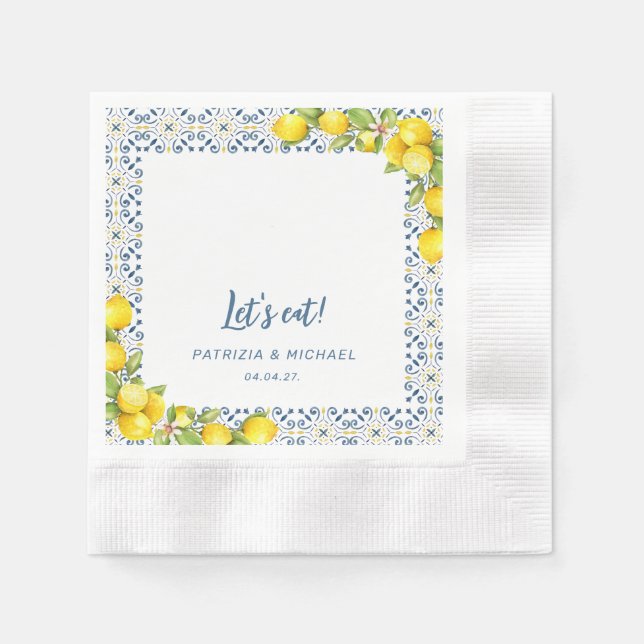 Serviette En Papier Moderne Mariage méditerranéen citron (Devant)