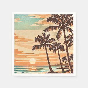 Serviette En Papier moderne milieu de siècle plage Hawaii coucher de s