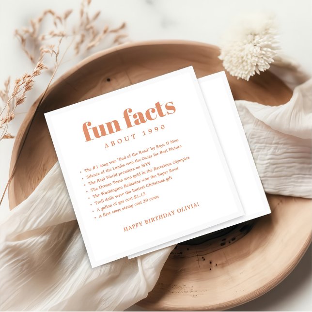 Serviette En Papier Moderne Minimal Fun Facts Anniversaire Année (Créateur téléchargé)