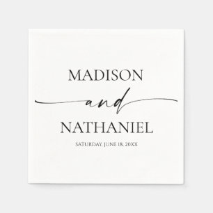 Serviette En Papier Moderne minimaliste Élégant Mariage noir blanc