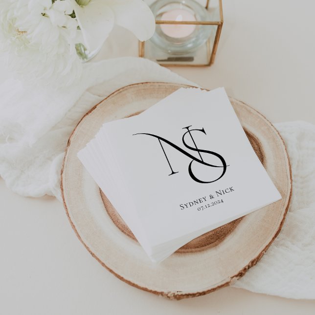 Serviette En Papier Moderne Minimaliste | Monogramme de mariage (Créateur téléchargé)