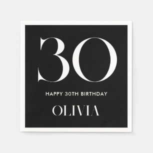 Serviette En Papier Moderne minimaliste noir et blanc 30e anniversaire