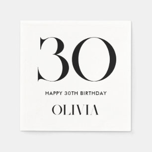 Serviette En Papier Moderne minimaliste noir et blanc 30e anniversaire