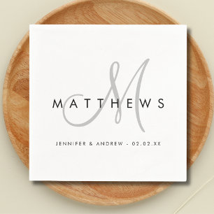 Serviette En Papier Moderne minimaliste noir gris Mariage