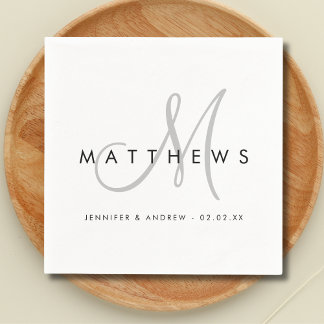 Serviette En Papier Moderne minimaliste noir gris Mariage