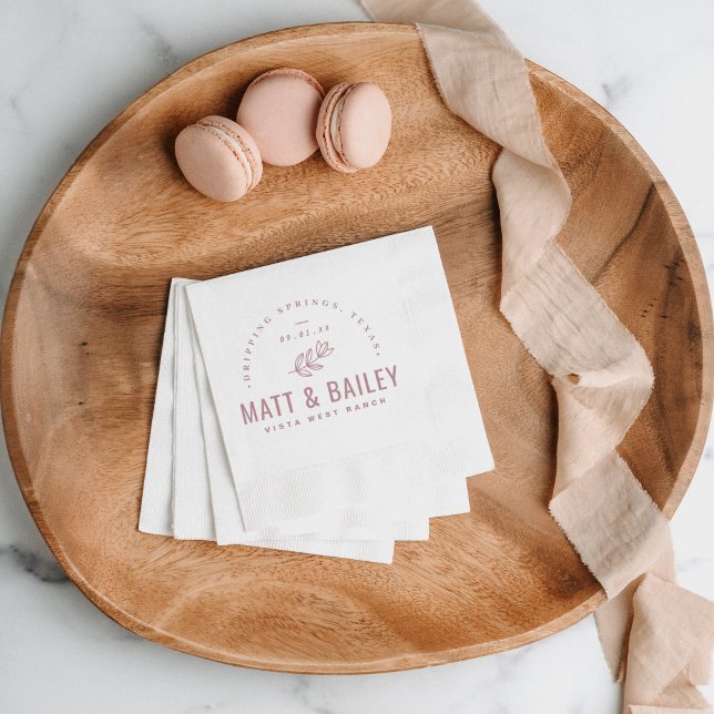 Serviette En Papier Moderne Monogramme de Mariage Bloom | Mauve (Créateur téléchargé)