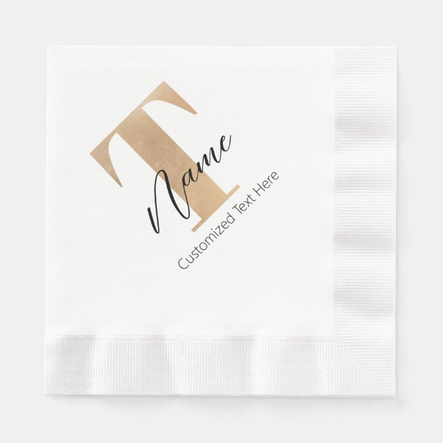Serviette En Papier Moderne Monogramme Initiale T & Nom Personnalisé (Devant)