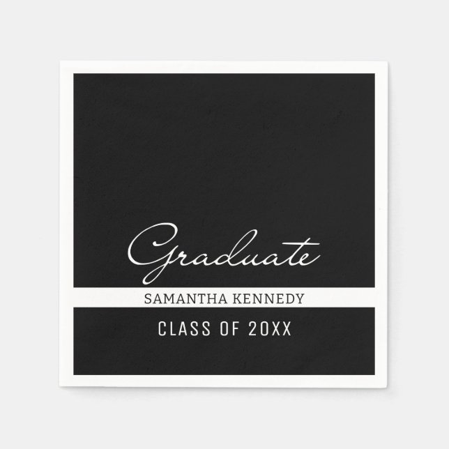 Serviette En Papier Moderne Noir et Blanc 2025 Graduation (Devant)