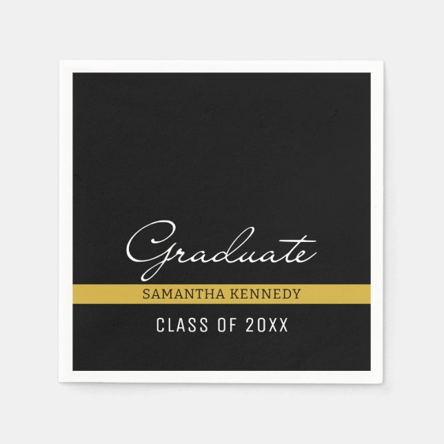 Serviette En Papier Moderne Noir et Or 2025 Graduation (Devant)