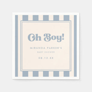 Serviette En Papier Moderne "Oh Boy!" Rétro Baby-Shower rayé bleu