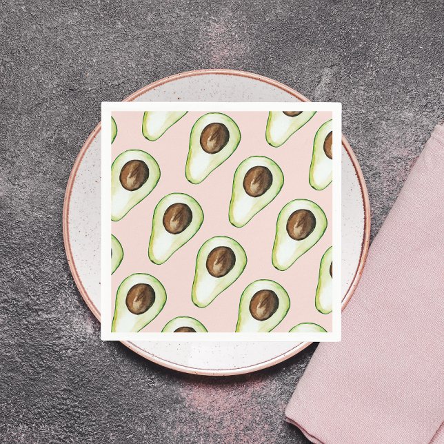 Serviette En Papier Moderne Pastel Rose Et Vert Motif Avocado (Créateur téléchargé)