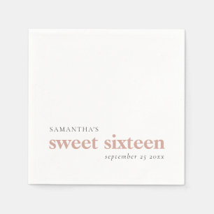 Serviette En Papier Moderne Personnalisé Blush Pink Sweet 16 Nom Date