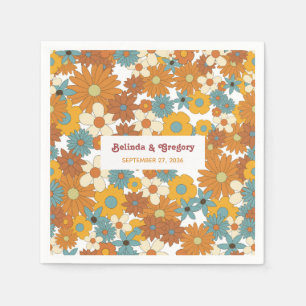 Serviette En Papier Moderne Rétro Fleurs Colorées Mariage Hippie Année