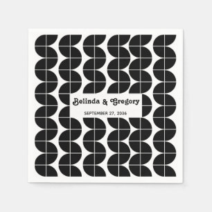 Serviette En Papier Moderne Rétro Vagues Noir Blanc Mariage Années 70 