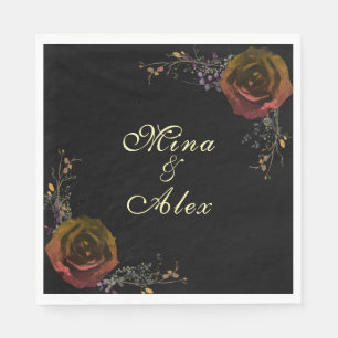 Serviette En Papier Moderne Rose d'automne foncé Goth Mariage