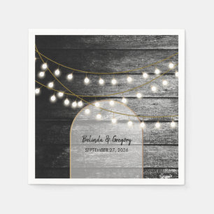 Serviette En Papier Moderne Rustique Noir Bois Lumière Arc Mariage