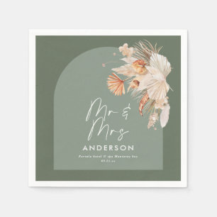 Serviette En Papier moderne sauge vert bohème pampas herbe M & Mme