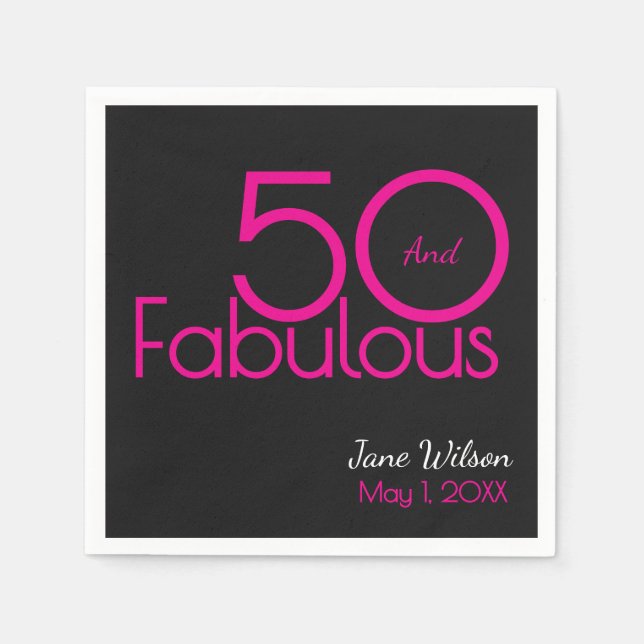 Serviette En Papier Moderne Script Rose Noir Fantastique 50e Anniversa (Devant)