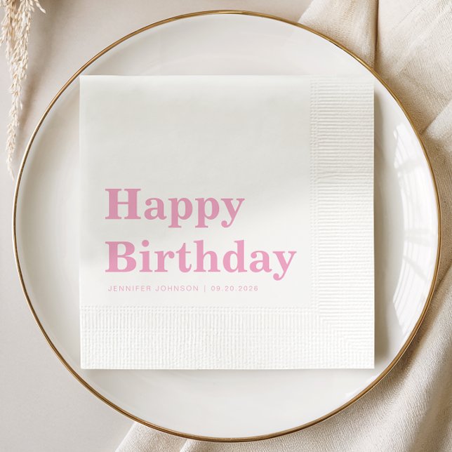 Serviette En Papier Moderne Simple Anniversaire Rose (Modern Simple Pink Birthday Napkins)