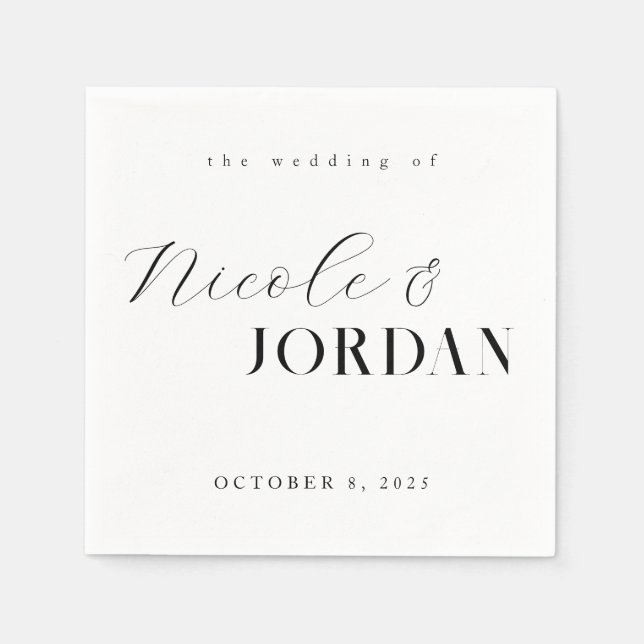 Serviette En Papier Moderne Simple Chic Mariage noir et blanc (Devant)
