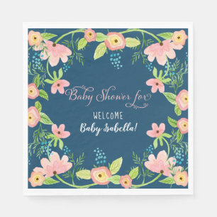 Serviette En Papier Moderne simple Floral Boho Girl Baby shower Marine
