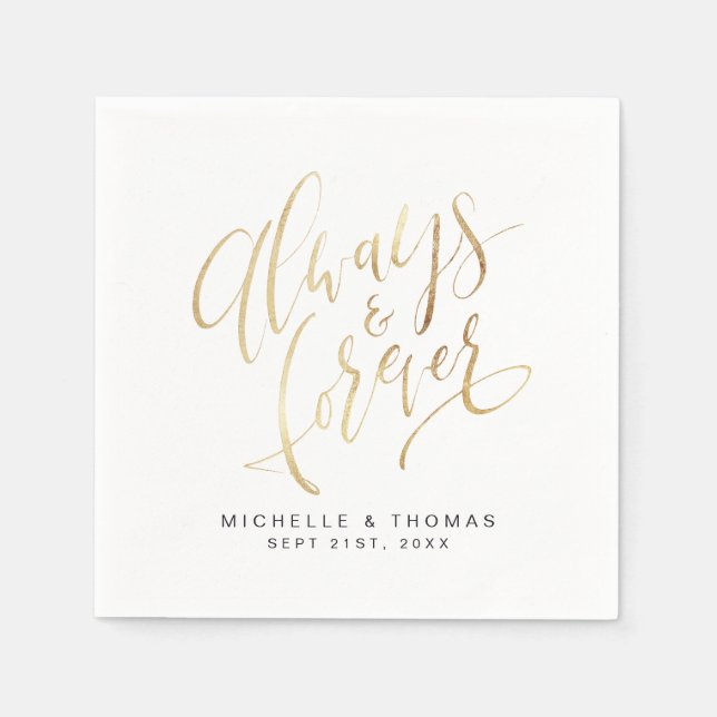 Serviette En Papier Moderne Simple Toujours Et Toujours Mariage Script (Devant)