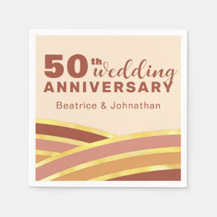 Serviette En Papier Moderne terre cuite et or 50e anniversaire de mari