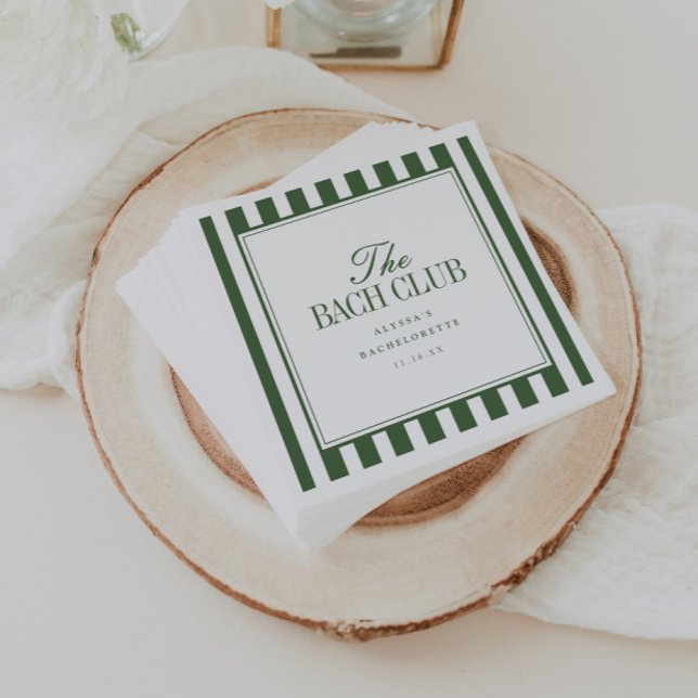 Serviette En Papier Moderne "The Bach Club" rayé vert olive Script (Créateur téléchargé)