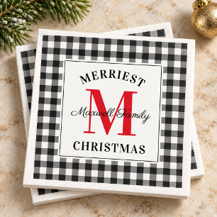 Serviette En Papier Moderne Vérification de Buffalo Noir Joyeux Noël
