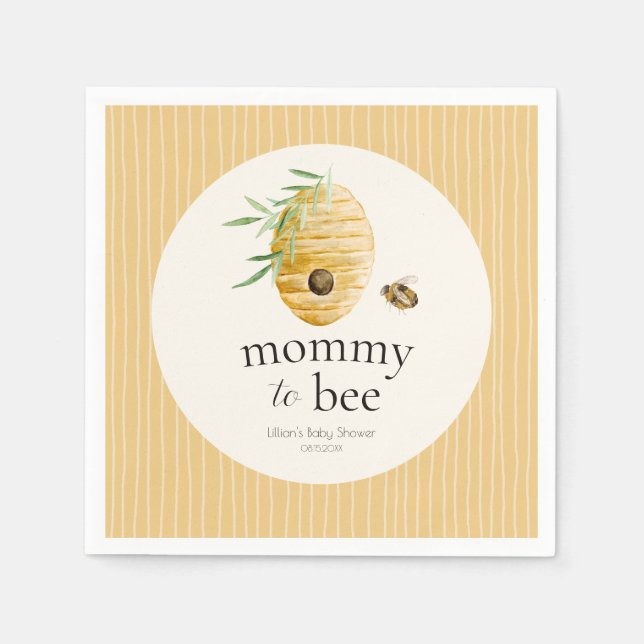 Serviette En Papier Mommy To Bee Striped Yellow Honey Bee Baby Shower  (Devant)