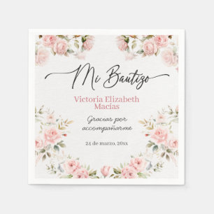 Serviette En Papier Mon Baptême Pour Fille Floral Rose Baptême