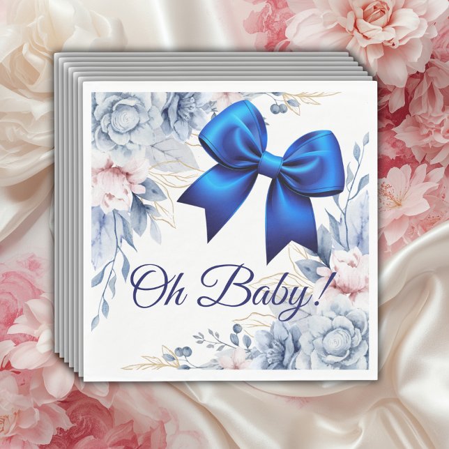 Serviette En Papier Mon bébé ! Élégant Baby shower Floral Blue Bow (Créateur téléchargé)