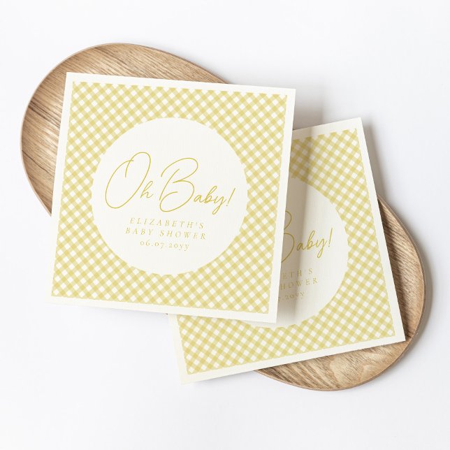 Serviette En Papier Mon bébé mignon jaune en vichy baby shower neutre (Créateur téléchargé)