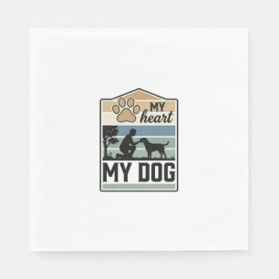 Serviette En Papier Mon cœur Mon chien Gravure vintage Design pour ama