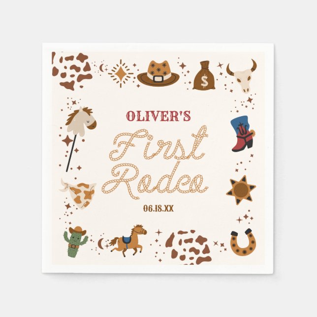 Serviette En Papier Mon premier Rodeo Western Cowboy 1er anniversaire  (Devant)