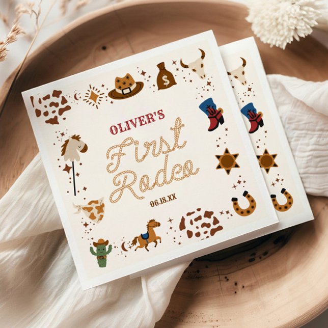 Serviette En Papier Mon premier Rodeo Western Cowboy 1er anniversaire  (Créateur téléchargé)