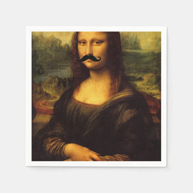 Serviette En Papier Mona Lisa Avec Moustache (Devant)