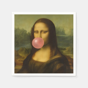Serviette En Papier Mona Lisa soufflant de bulle rose