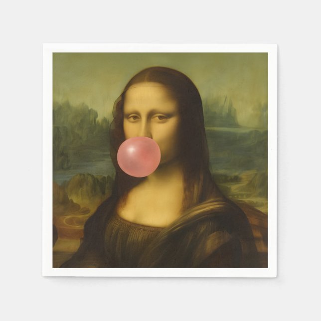 Serviette En Papier Mona Lisa soufflant de bulle rose (Devant)