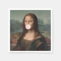Mona Lisa soufflant un bubble gum rose   