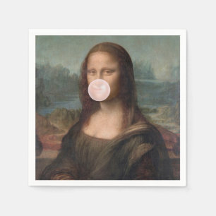 Serviette En Papier Mona Lisa soufflant un bubble gum rose 
