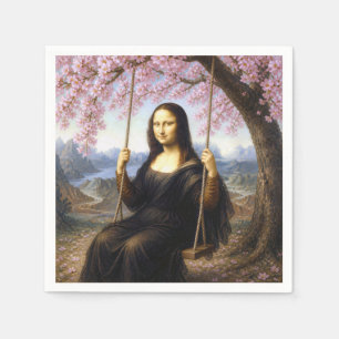 Serviette En Papier Mona Lisa sur une balançoire sous les fleurs de ce