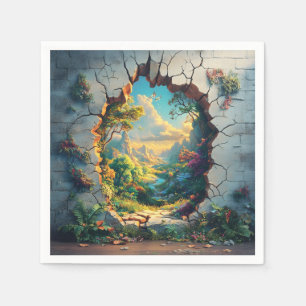 Serviette En Papier Monde de l'Imaginaire à travers un mur fissuré