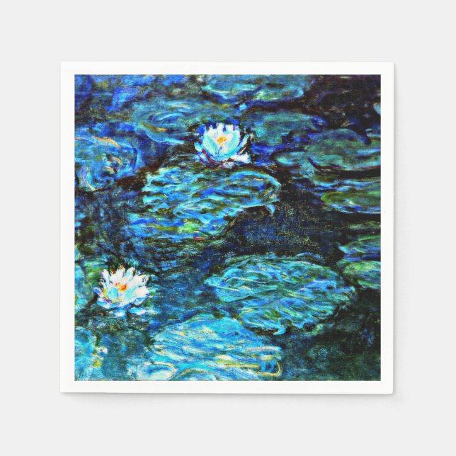 Serviette En Papier Monet - Nappes d'eau bleu (Devant)