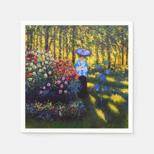 Serviette En Papier Monet Woman avec un parasol dans le jardin