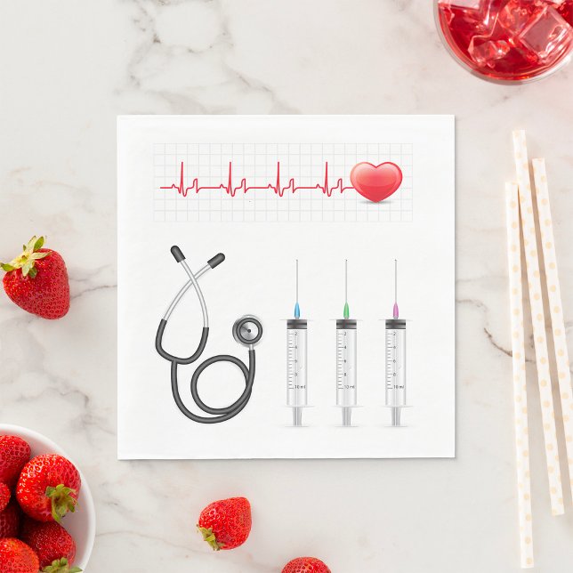 Serviette En Papier Moniteur ECG cardiaque avec stéthoscope et seringu (Créateur téléchargé)