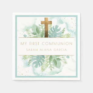 Serviette En Papier Monnaie bleue de la première communion de garçon