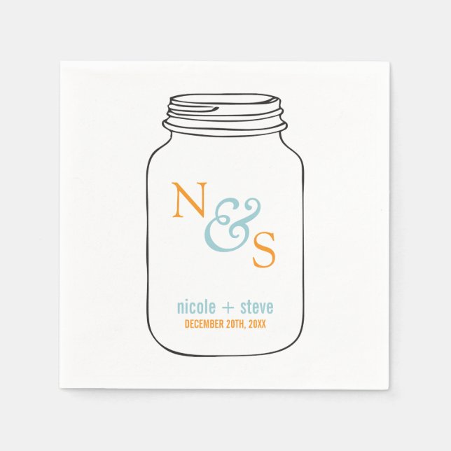 Serviette En Papier Monnaie et Tangerine Mason Jar Mariage monogramme (Devant)