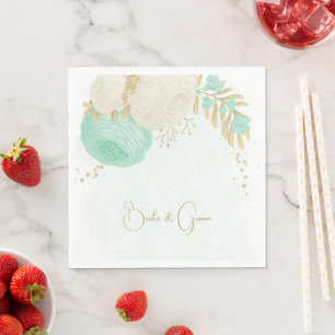 Serviette En Papier Monnaie romantique vert et fleurs blanches serviet